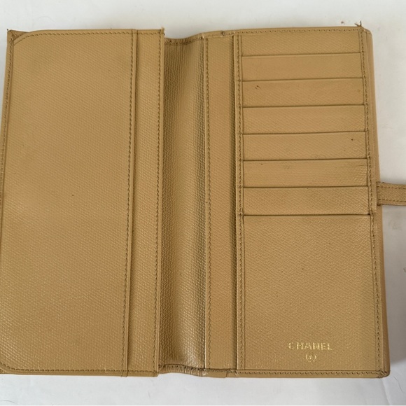 CHANEL Long Wallet Double Sided Snap Button Beige Leather Authentic - Picture 5 of 16